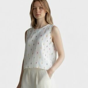 Lulus Vacate Boho Chic Striped Embroidered Sleeveless Top in White Women’s SZ M